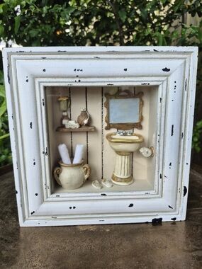 Vintage 3D Miniature Bathroom Shadow Box Diorama Wall Art